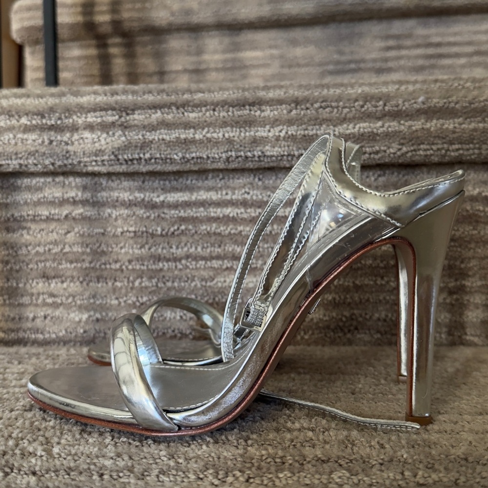 SCHUTZ Metallic Silver Strappy Stiletto Sandals